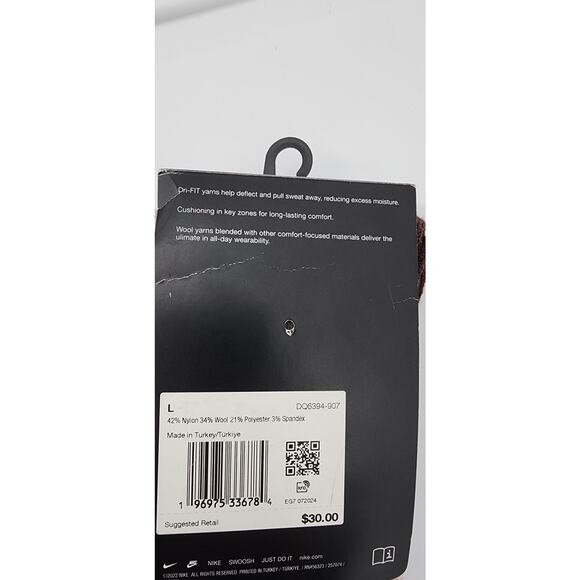 New NWT Nike Everyday Cushioned Wool Blend Crew Socks W 10-13 M 8-12 - Picture 8 of 9